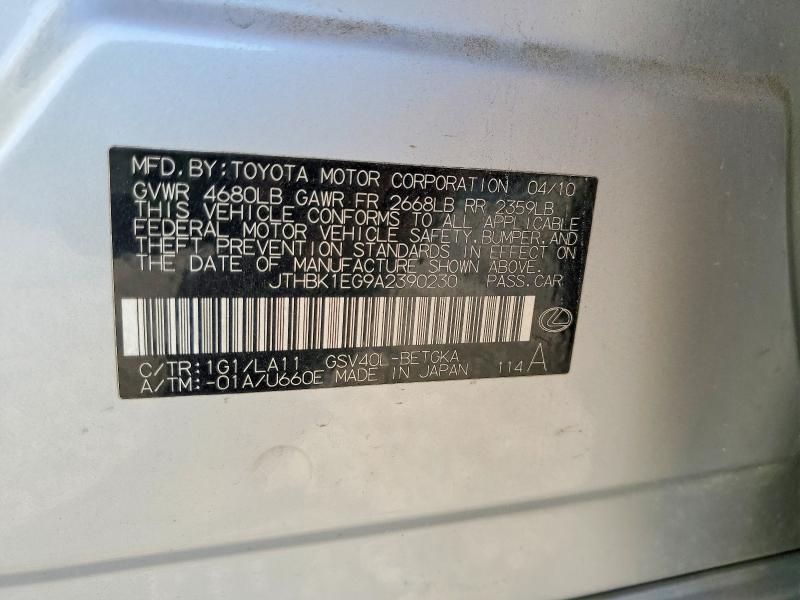 Aukcja sprzedaży 2010 Lexus Es 350, vin: JTHBK1EG9A2390230, numer aukcji: 47830886