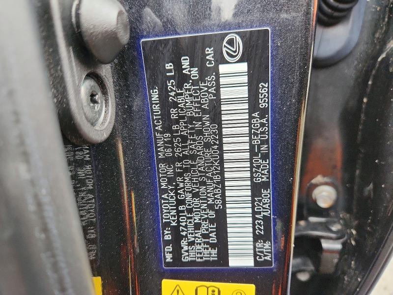 Aukcja sprzedaży 2019 Lexus Es 350, vin: 58ABZ1B12KU042230, numer aukcji: 48942016