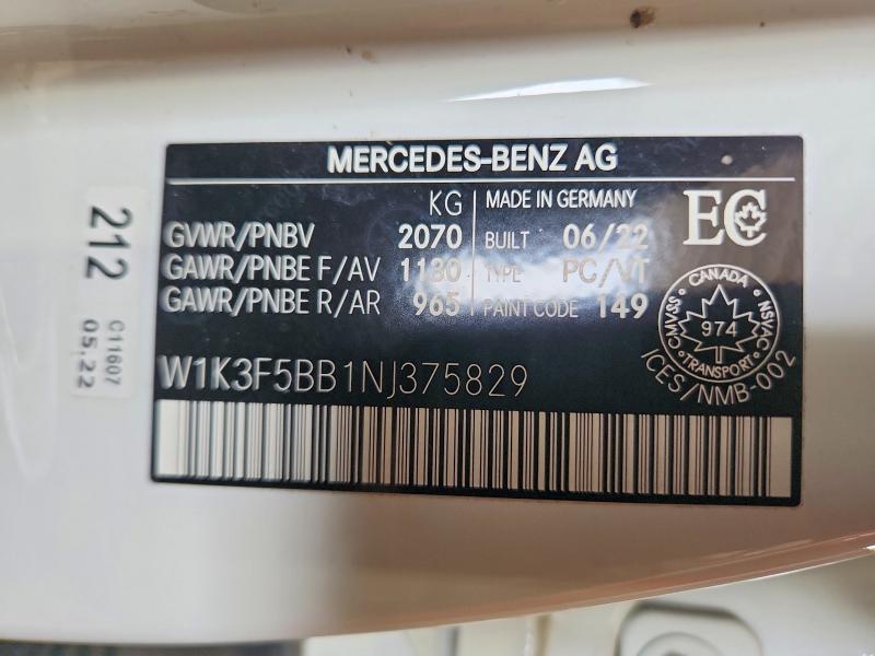 Продаж на аукціоні авто 2022 Mercedes-benz A, vin: W1K3F5BB1NJ375829, номер лоту: 47589346