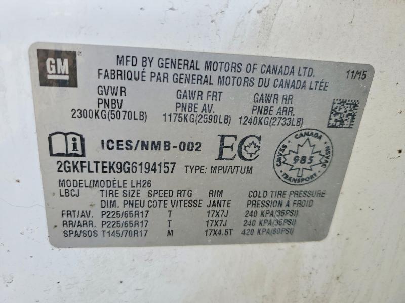Aukcja sprzedaży 2016 Gmc Terrain, vin: 2GKFLTEK9G6194157, numer aukcji: 46038016