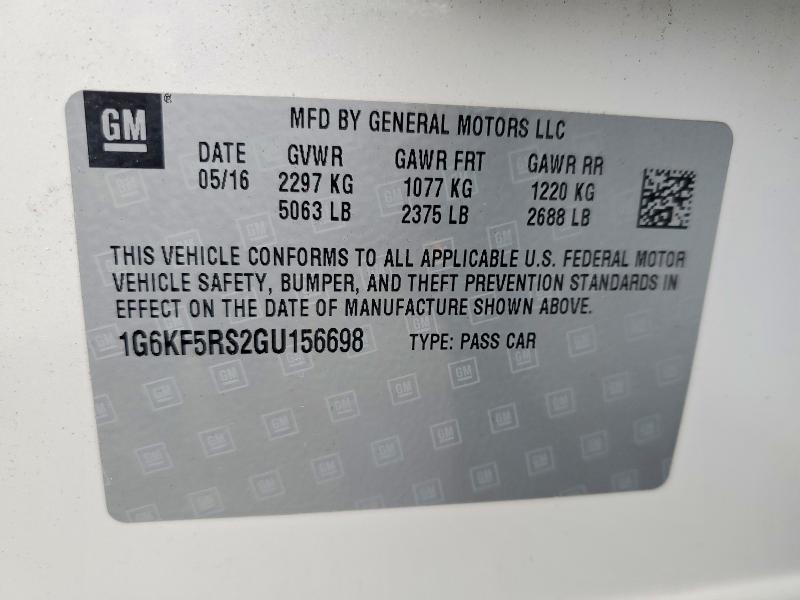 2016 Cadillac Ct6 მანქანა იყიდება აუქციონზე, vin: 1G6KF5RS2GU156698, აუქციონის ნომერი: 45662846