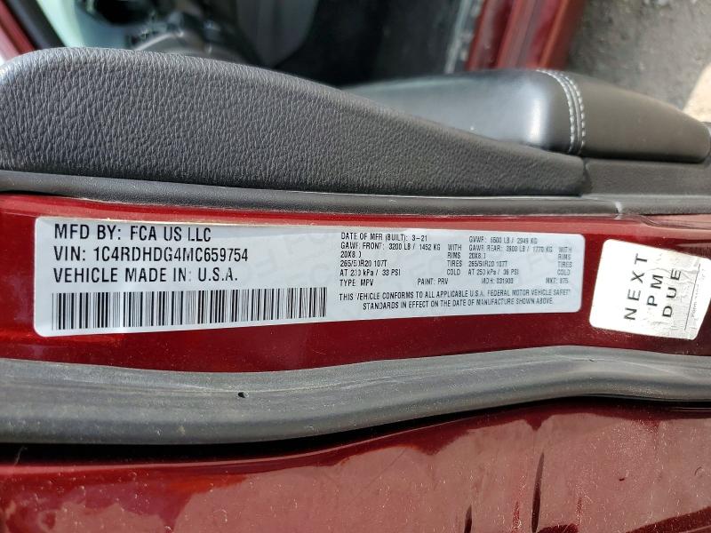 48230046 :رقم المزاد ، 1C4RDHDG4MC659754 vin ، 2021 Dodge Durango مزاد بيع