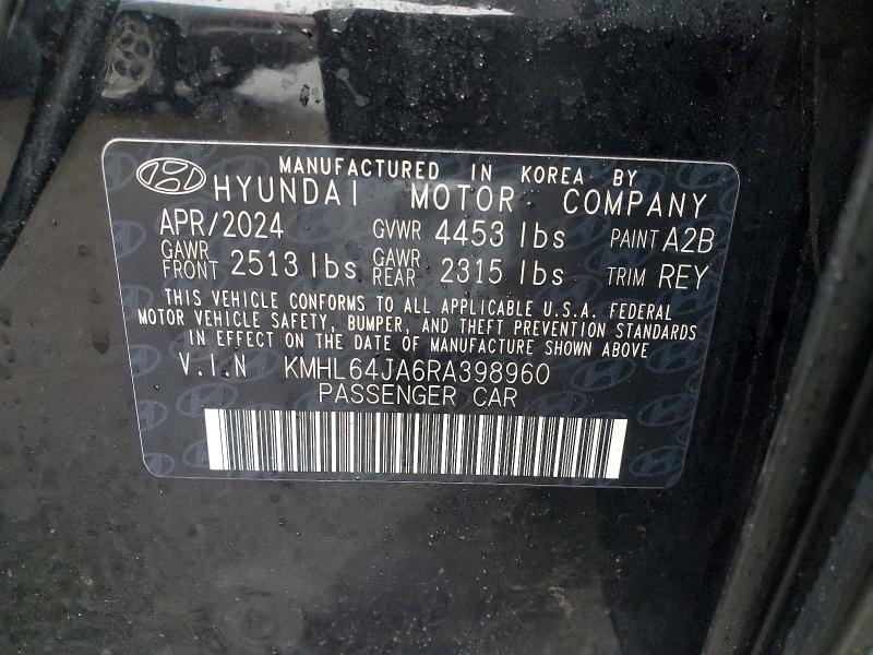79252405 :رقم المزاد ، KMHL64JA6RA398960 vin ، 2024 Hyundai Sonata مزاد بيع
