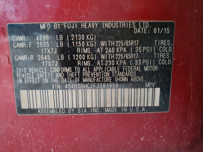 Продажа на аукционе авто 2015 Subaru Outback, vin: 4S4BSBHC2F3281959, номер лота: 47241246