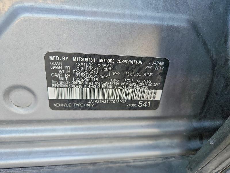 Продаж на аукціоні авто 2018 Mitsubishi Outlander, vin: JA4AZ3A31JZ016932, номер лоту: 47043746