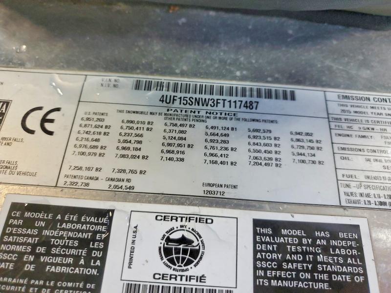 79219205 :رقم المزاد ، 4UF15SNW3FT117487 vin ، 2015 Arctic Cat Zr 5000 Lxr مزاد بيع