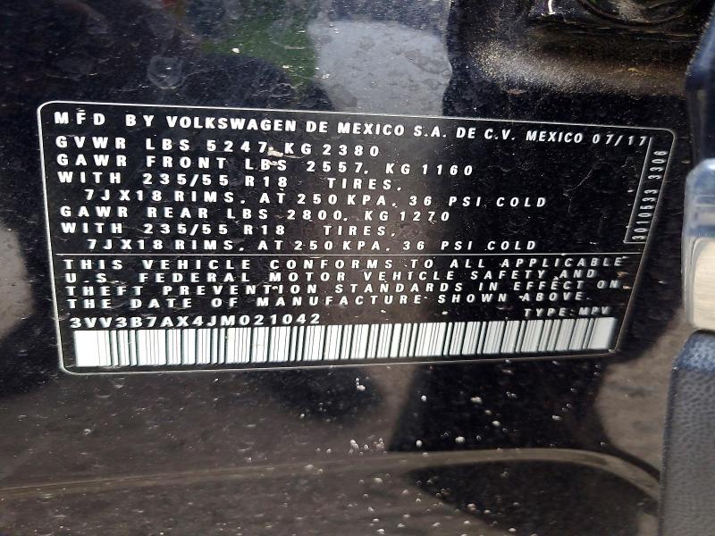 Aukcja sprzedaży 2018 Volkswagen Tiguan, vin: 3VV3B7AX4JM021042, numer aukcji: 45480396