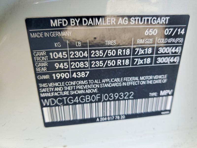 Продаж на аукціоні авто 2015 Mercedes-benz Gla, vin: WDCTG4GB0FJ039322, номер лоту: 79601485