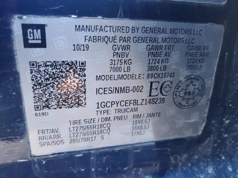 Продаж на аукціоні авто 2020 Chevrolet Silverado, vin: 1GCPYCEF8LZ148239, номер лоту: 79071905