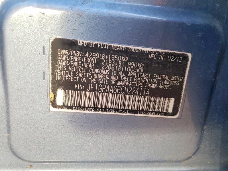 Продаж на аукціоні авто 2012 Subaru Impreza, vin: JF1GPAA66CH224114, номер лоту: 47788386