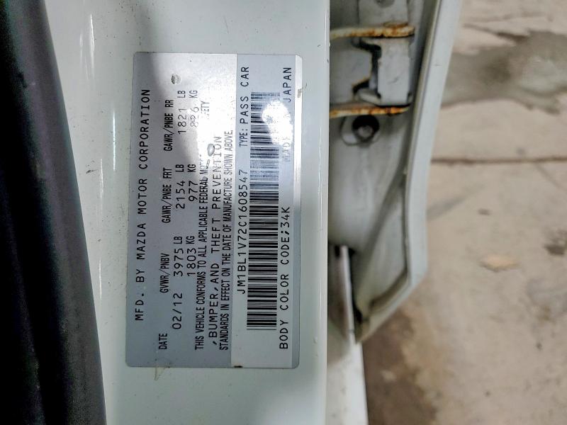 Aukcja sprzedaży 2012 Mazda 3, vin: JM1BL1V72C1608547, numer aukcji: 45653726