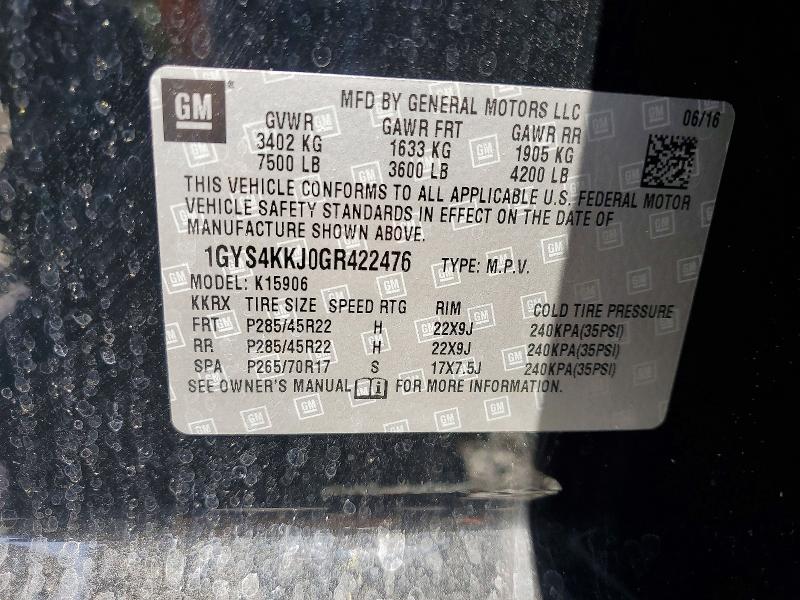 46631506 :رقم المزاد ، 1GYS4KKJ0GR422476 vin ، 2016 Cadillac Escalade مزاد بيع