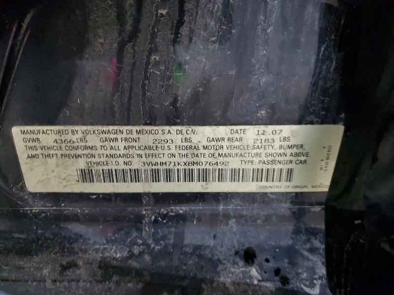 Продажа на аукционе авто 2008 Volkswagen Jetta, vin: 3VWHM71KX8M076492, номер лота: 45550846