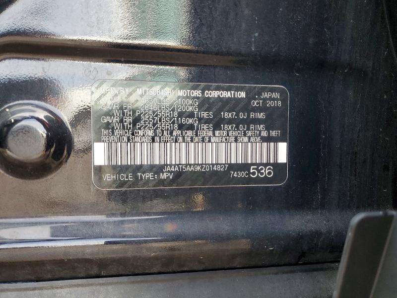 2019 Mitsubishi Eclipse Cross მანქანა იყიდება აუქციონზე, vin: JA4AT5AA9KZ014827, აუქციონის ნომერი: 46408546