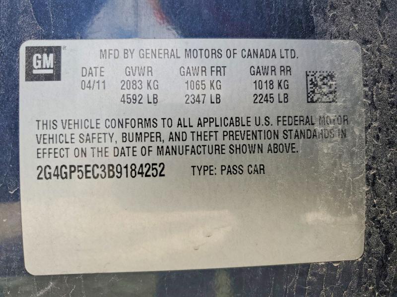2011 Buick Regal მანქანა იყიდება აუქციონზე, vin: 2G4GP5EC3B9184252, აუქციონის ნომერი: 46377076