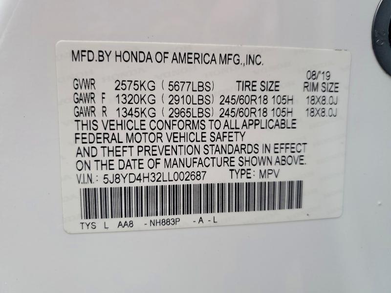 2020 Acura Mdx მანქანა იყიდება აუქციონზე, vin: 5J8YD4H32LL002687, აუქციონის ნომერი: 41712466