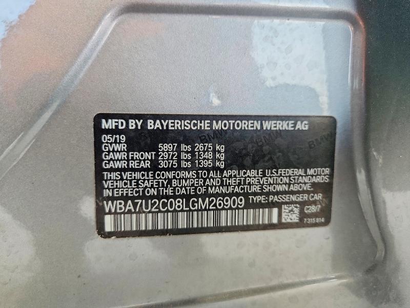 47267176 :رقم المزاد ، WBA7U2C08LGM26909 vin ، 2020 Bmw 750 مزاد بيع