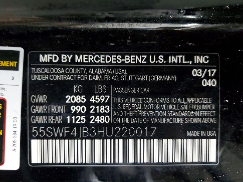 Продаж на аукціоні авто 2017 Mercedes-benz C, vin: 55SWF4JB3HU220017, номер лоту: 47517656