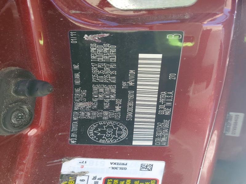 79215955 :رقم المزاد ، 5TDKK3DC3BS119010 vin ، 2011 Toyota Sienna مزاد بيع