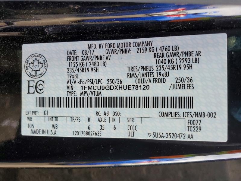 Aukcja sprzedaży 2017 Ford Escape, vin: 1FMCU9GDXHUE78120, numer aukcji: 79977405