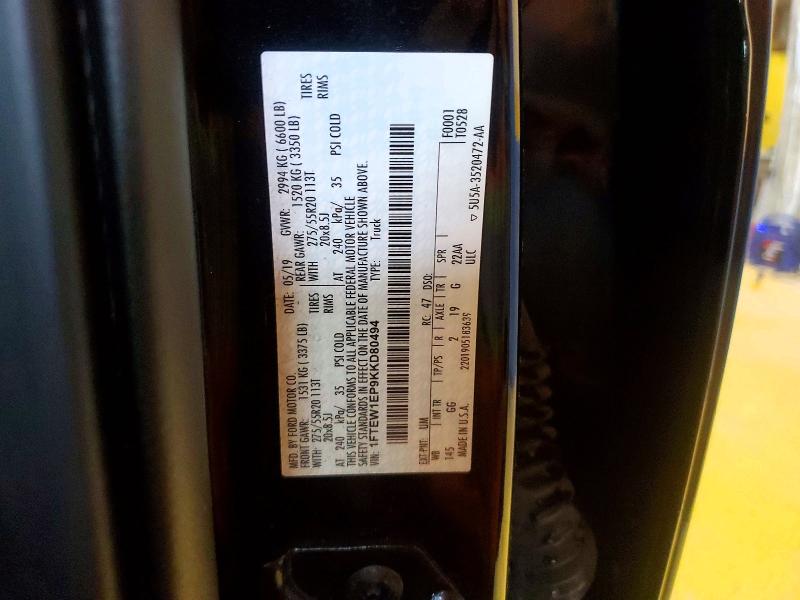45821626 :رقم المزاد ، 1FTEW1EP9KKD80494 vin ، 2019 Ford F150 مزاد بيع