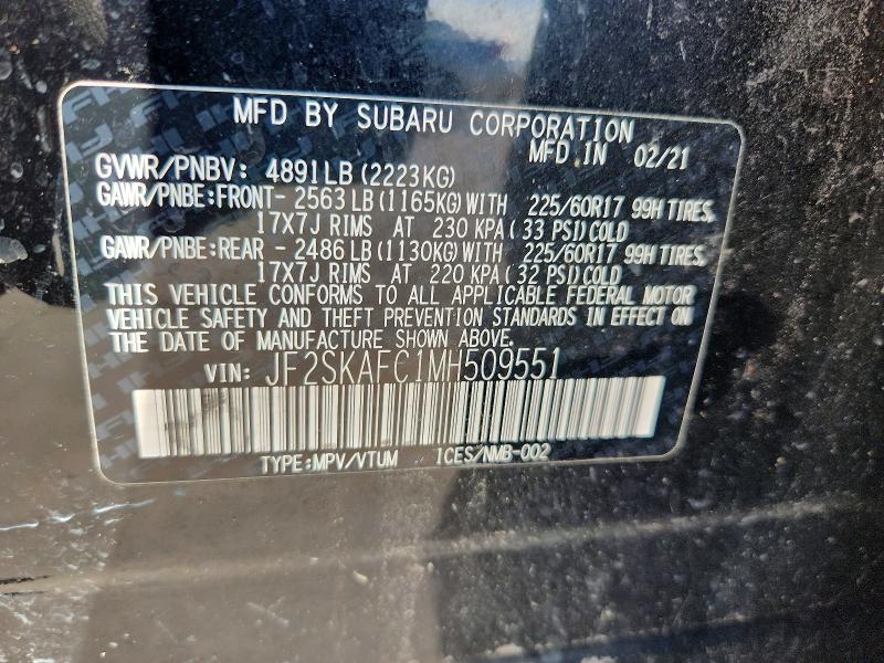 Aukcja sprzedaży 2021 Subaru Forester, vin: JF2SKAFC1MH509551, numer aukcji: 42058446