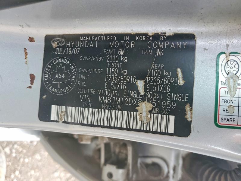 Aukcja sprzedaży 2008 Hyundai Tucson, vin: KM8JM12DX8U751959, numer aukcji: 46828426