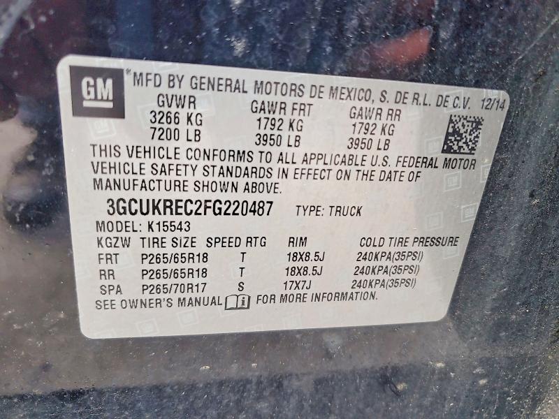Продажа на аукционе авто 2015 Chevrolet Silverado, vin: 3GCUKREC2FG220487, номер лота: 46708636