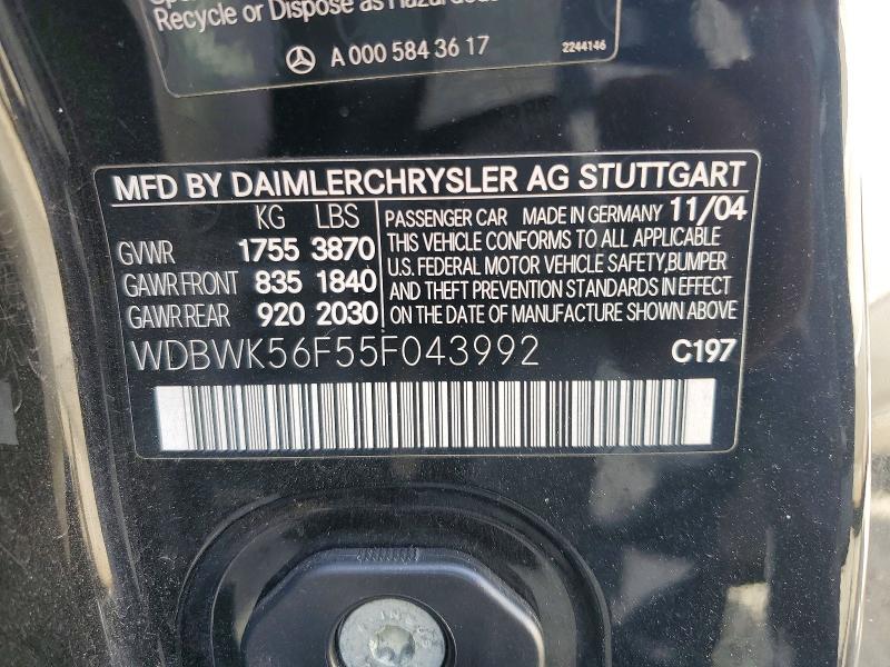 Aukcja sprzedaży 2005 Mercedes-benz Slk, vin: WDBWK56F55F043992, numer aukcji: 45791776