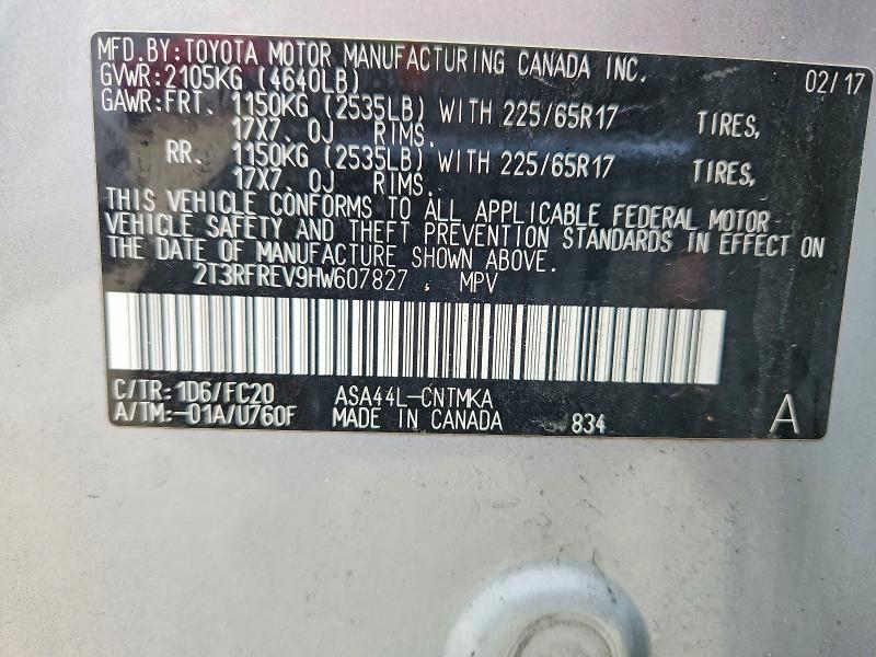 2017 Toyota Rav4 მანქანა იყიდება აუქციონზე, vin: 2T3RFREV9HW607827, აუქციონის ნომერი: 79031795