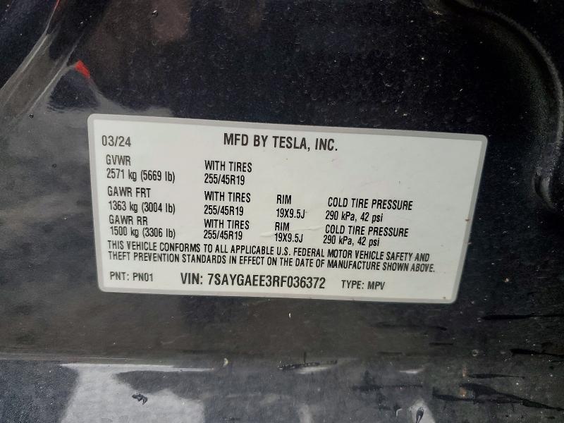 41812606 :رقم المزاد ، 7SAYGAEE3RF036372 vin ، 2024 Tesla Model Y مزاد بيع