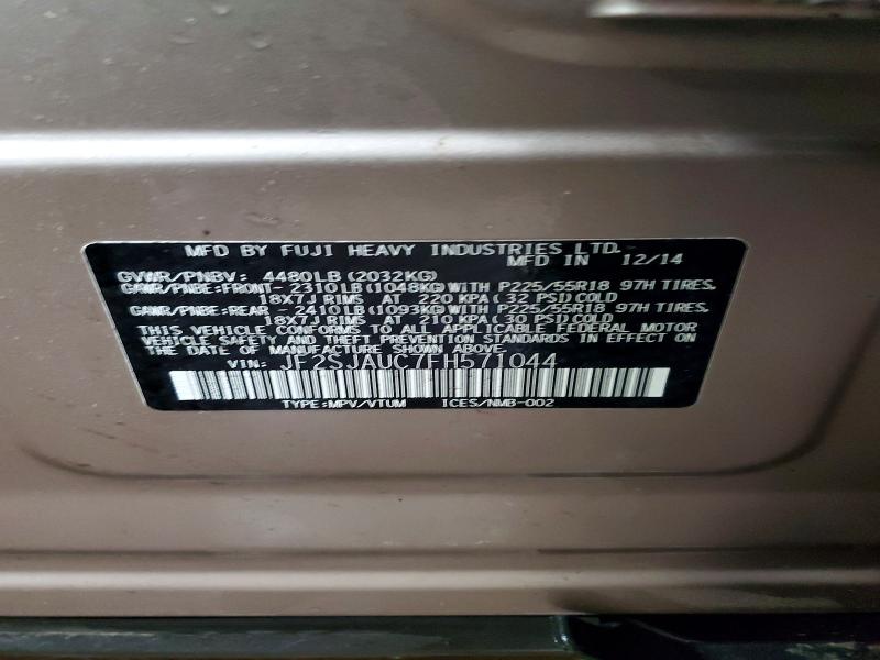 Продажа на аукционе авто 2015 Subaru Forester, vin: JF2SJAUC7FH571044, номер лота: 46641166