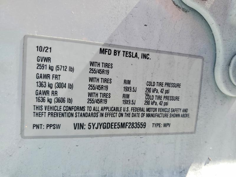 Продажа на аукционе авто 2021 Tesla Model Y, vin: 5YJYGDEE5MF283559, номер лота: 79380335