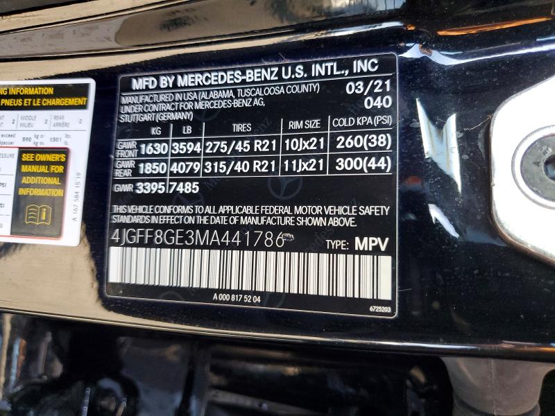 Aukcja sprzedaży 2021 Mercedes-benz Gls, vin: 4JGFF8GE3MA441786, numer aukcji: 46514756