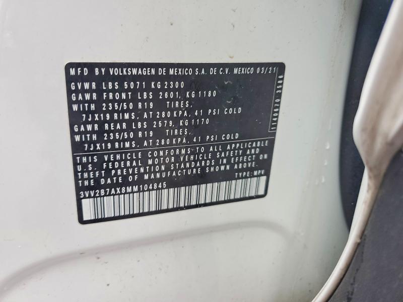 Продажа на аукционе авто 2021 Volkswagen Tiguan, vin: 3VV2B7AX8MM104845, номер лота: 45606326