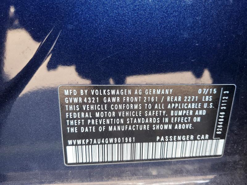 46229306 :رقم المزاد ، WVWKP7AU4GW901961 vin ، 2016 Volkswagen E-golf مزاد بيع