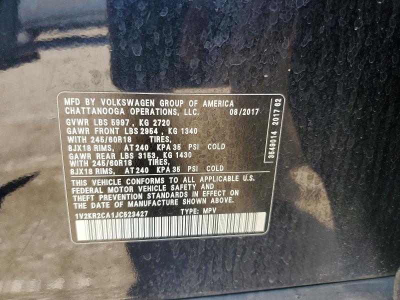 46914116 :رقم المزاد ، 1V2KR2CA1JC523427 vin ، 2018 Volkswagen Atlas مزاد بيع