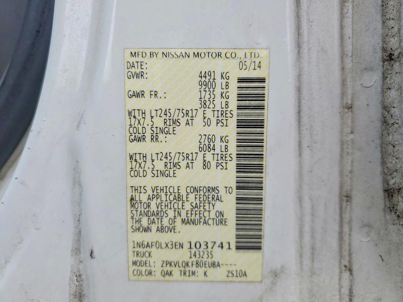 Aukcja sprzedaży 2014 Nissan Nv 2500, vin: 1N6AF0LX3EN103741, numer aukcji: 47361826