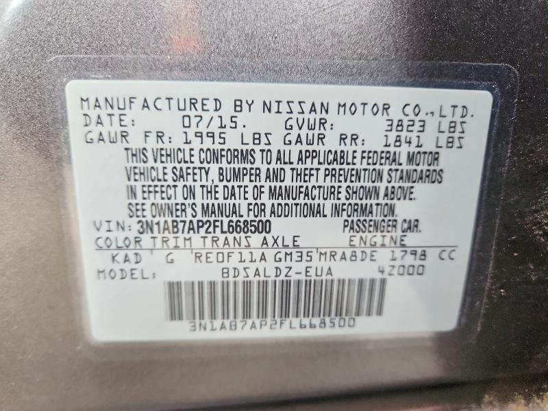 Продажа на аукционе авто 2015 Nissan Sentra, vin: 3N1AB7AP2FL668500, номер лота: 41709956