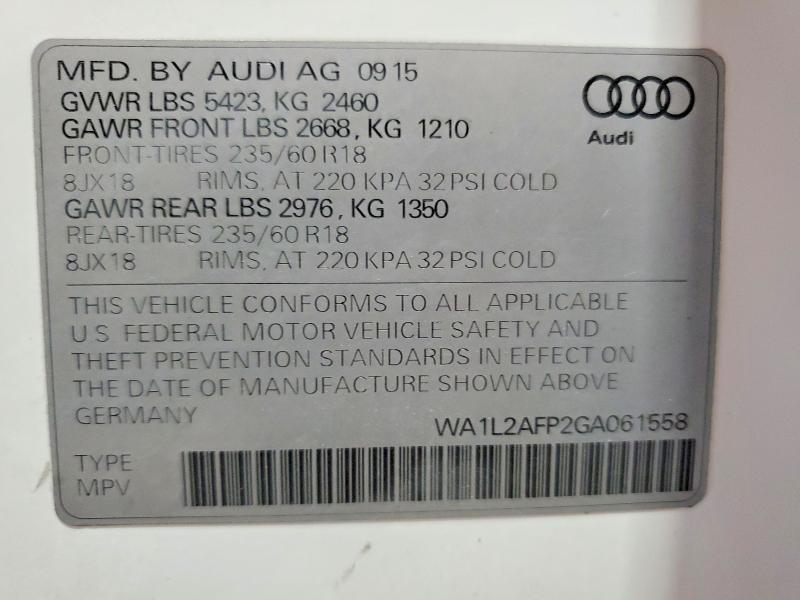 48296706 :رقم المزاد ، WA1L2AFP2GA061558 vin ، 2016 Audi Q5 مزاد بيع