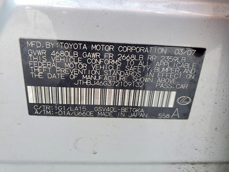 79265465 :رقم المزاد ، JTHBJ46G372109132 vin ، 2007 Lexus Es 350 مزاد بيع