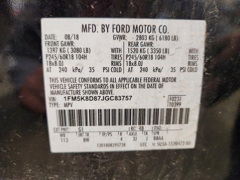 Продаж на аукціоні авто 2018 Ford Explorer, vin: 1FM5K8D87JGC83757, номер лоту: 45653916