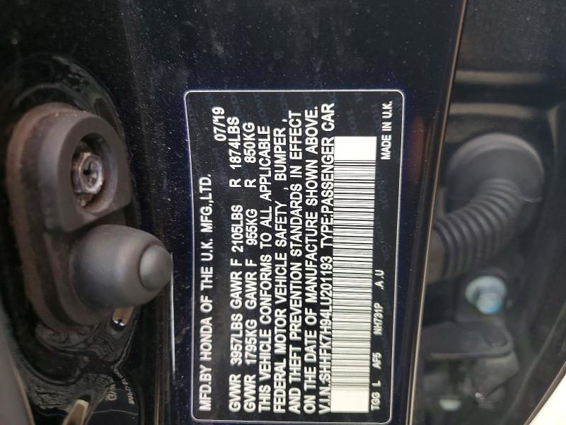 Aukcja sprzedaży 2020 Honda Civic, vin: SHHFK7H94LU201193, numer aukcji: 79493575