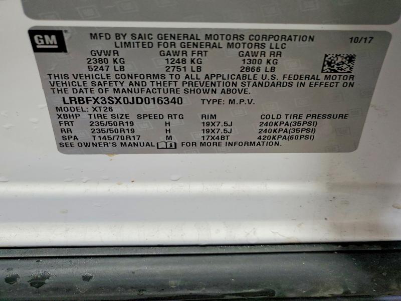 2018 Buick Envision მანქანა იყიდება აუქციონზე, vin: LRBFX3SX0JD016340, აუქციონის ნომერი: 48284516