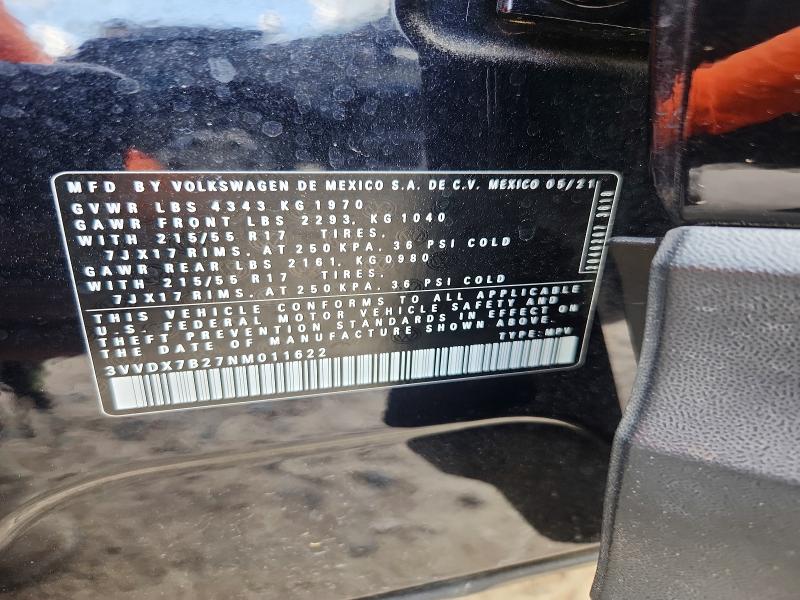 46873986 :رقم المزاد ، 3VVDX7B27NM011622 vin ، 2022 Volkswagen Taos مزاد بيع