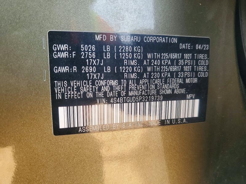 47360756 :رقم المزاد ، 4S4BTGUD5P3219739 vin ، 2023 Subaru Outback مزاد بيع