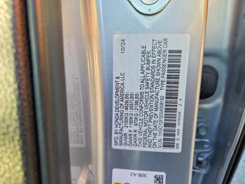 Aukcja sprzedaży 2025 Honda Accord, vin: 1HGCY2F50SA008182, numer aukcji: 79576085