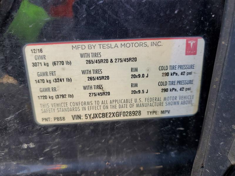 Продажа на аукционе авто 2016 Tesla Model X, vin: 5YJXCBE2XGF028928, номер лота: 46997546