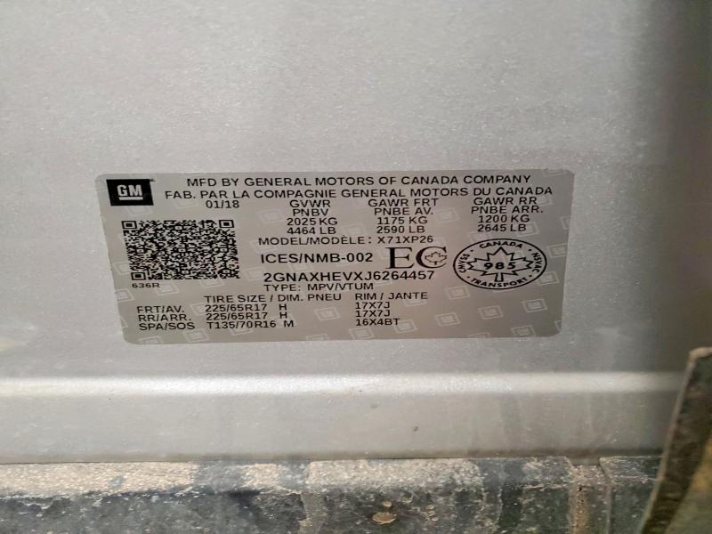 Auction sale of the 2018 Chevrolet Equinox, vin: 2GNAXHEVXJ6264457, lot number: 79597505