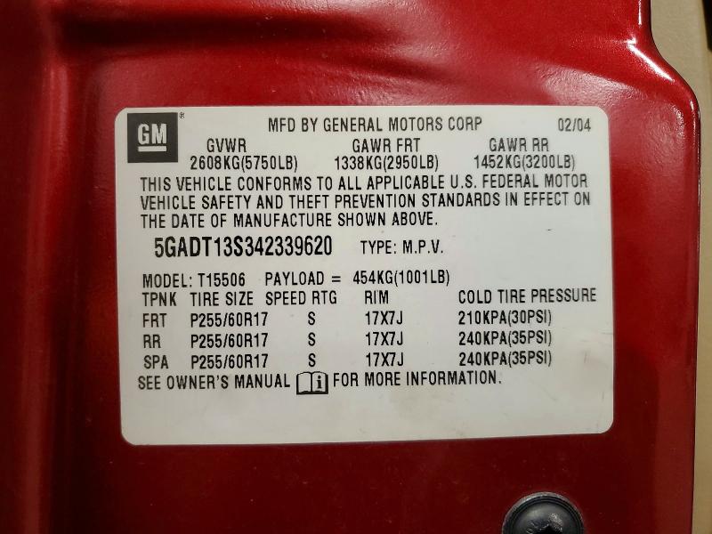Aukcja sprzedaży 2004 Buick Rainier, vin: 5GADT13S342339620, numer aukcji: 45558436